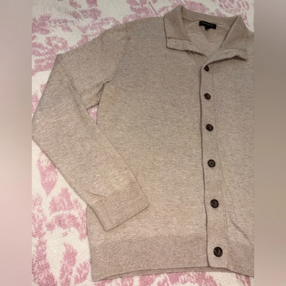 Banana Republic Cotton & Wool Blend Beige Collar Button Up Cardigan Men’s L